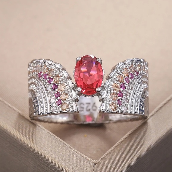 New Vintage 925 Silver Wings Design Ruby Ring - Picture 3 of 6